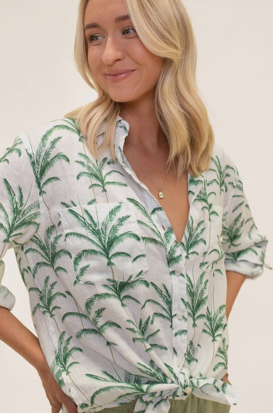 The Boyfriend Linen Shirt (Vacay Palms)